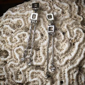 Modern Geometric Silver Dangle Stud Earrings